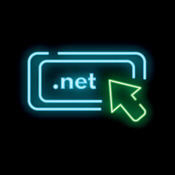 Neon icon of computer mouse cursor clicking .Net button vector