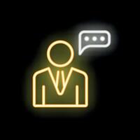Neon style icon businessman talking with speech bubble vector