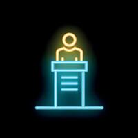 Neon sign of a person speaking from a podium vector