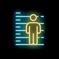 Neon sign of suspect standing at lineup with height chart vector