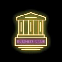 Glowing neon sign depicting a business building with columns on black background vector
