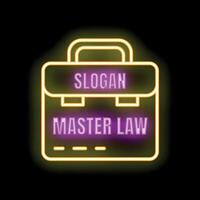 Neon sign of a briefcase representing the concept of master law vector