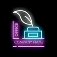 Neon sign of green office representing company name vector