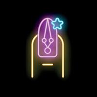 Neon sign showing a finger with nail art on black background vector