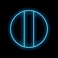 Blue neon light creating pause symbol shape on black background vector