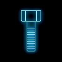 Blue glowing neon line bolt with nut icon isolated on black background, neon light glowing effect vector
