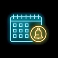 Neon icon of calendar showing scheduled event notification vector
