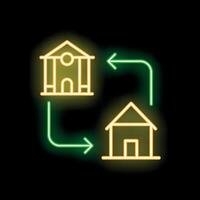 Neon icon of house and government building exchanging with arrows in a circle vector