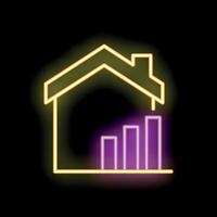Neon icon of growing housing market showing increase in property value vector