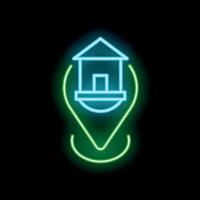 Neon icon of a location pin pointing a house vector