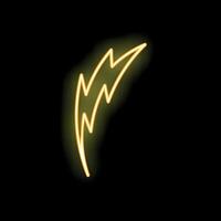 Yellow neon sign showing lightning bolt shape on black background vector