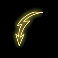 Neon yellow lightning arrow pointing down on black background vector