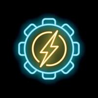 Neon sign depicting a gear with a lightning bolt symbolizing energy and power vector
