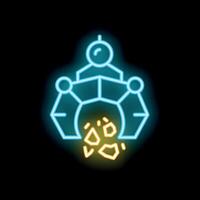 Glowing neon line icon of a space lunar rover exploring the moon surface vector