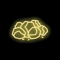 Yellow neon sign showing a pile of stones on black background vector