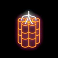 Neon sign showing bunch of dynamite hanging on dark background vector
