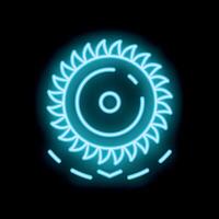 Neon circular saw blade cutting something on black background vector