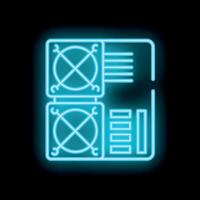 Mining rig crypto farm neon icon showing cryptocurrency mining rig vector