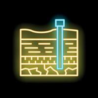 Neon icon of geological survey showing soil layers with probe vector