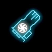 Neon graphic card icon glowing on dark background vector