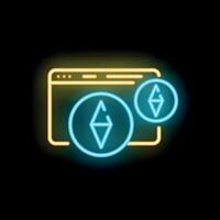 Neon ethereum cryptocurrency symbol appearing from browser window icon vector