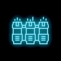 Neon icon of three milk bottles with straws in blue representing dairy products vector