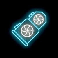 Neon icon of computer part cooling system with two fans on black background vector