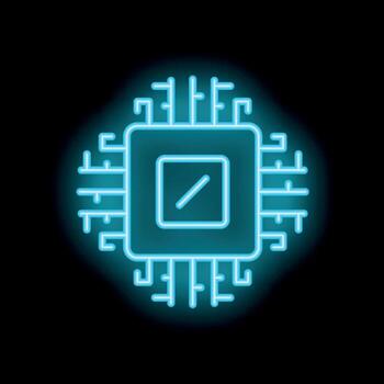 Neon cpu glowing on black background representing microchip technology vector