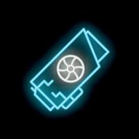 Neon icon of computer graphics card showing concept of gpu mining vector