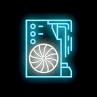 Neon icon of computer hardware cooling system with fan vector