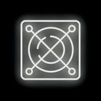 White neon computer fan icon glowing on black background vector