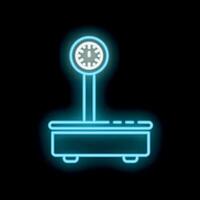 Neon icon of a weighing scale glowing on black background vector