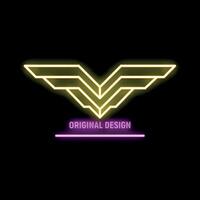 Neon sign representing wings flying on a black background vector