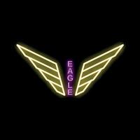 Neon sign of eagle wings spreading on black background vector