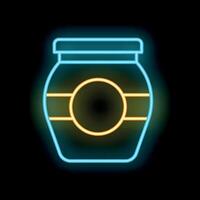 Neon sign of closed jar with blank label glowing on black background vector