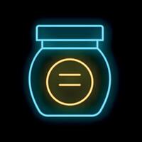 Neon sign of closed jar with blank label on black background vector