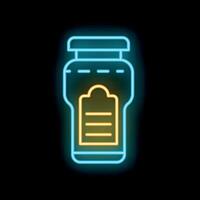 Neon icon of a jar with blank label glowing on black background vector