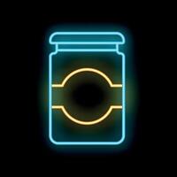Neon sign of a jar with blank label glowing on black background vector