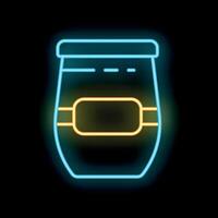 Neon sign of a jar with blank label glowing on black background vector