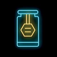 Glowing neon line jar of honey icon isolated on black background representing the concept of food bank vector
