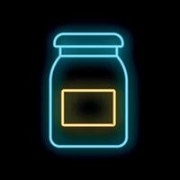 Glowing neon line jar glass with lid icon isolated on black background for colorful outline concept vector