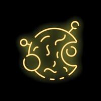 Neon yellow planet with craters orbiting around a star vector