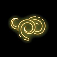 Yellow neon sign showing an abstract glowing spiral shape on a black background vector