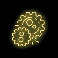 Glowing neon icon of two gears rotating together vector