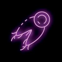 Neon style icon of flying spacecraft with open hatch leaving trail vector