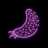 Neon style icon of a bacterium with flagella glowing on black background vector