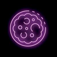 Neon icon representing moon surface with craters glowing purple vector