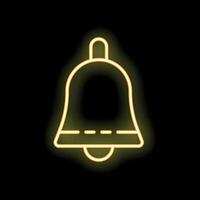 Glowing neon bell icon on dark background representing notification vector