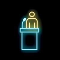 Neon sign of a speaker giving a speech at the podium vector