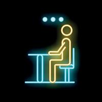 Neon style icon student sitting at desk thinking vector